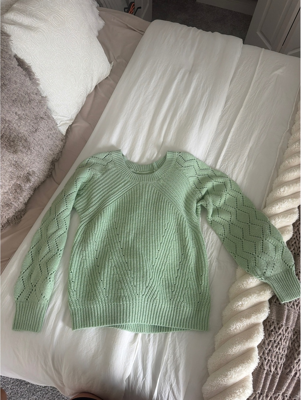 Sage Green Knit Sweater | Openwork Sleeve Detail 🌿